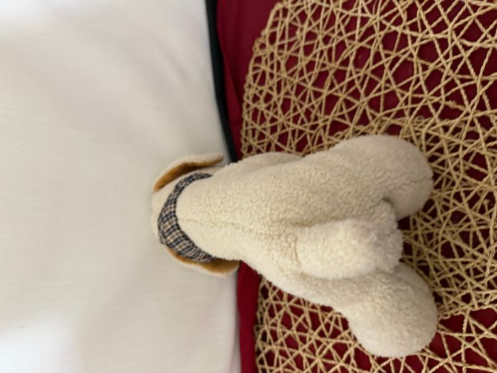 doudou vintage chien beige bandana , langue apparente - photo numéro 5