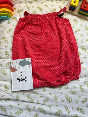 barboteuse à bretelles rose fushia à pois blanc 9 mois sergent major