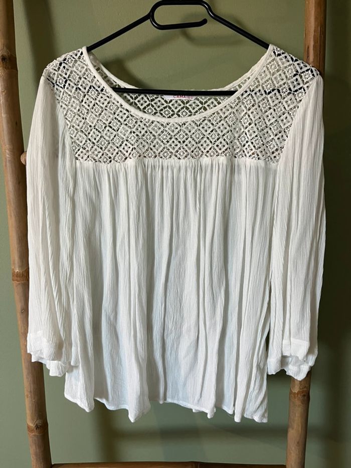 Blouse blanche bohème ajourée Camaïeu - Taille M