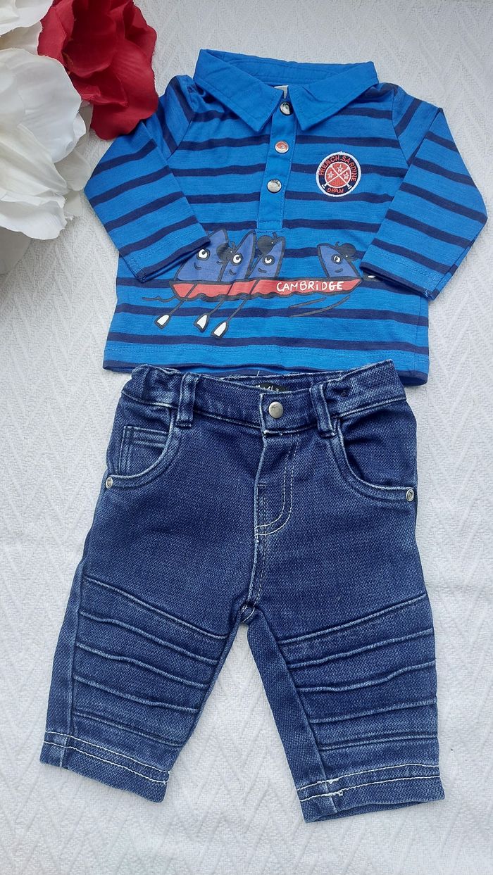 Tenue bébé garçon 3 mois haut manches longues  et pantalon jeans - photo numéro 4