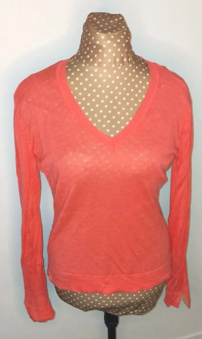 Pull corail rose femme, en lin, Adagio, taille 38 - photo numéro 3