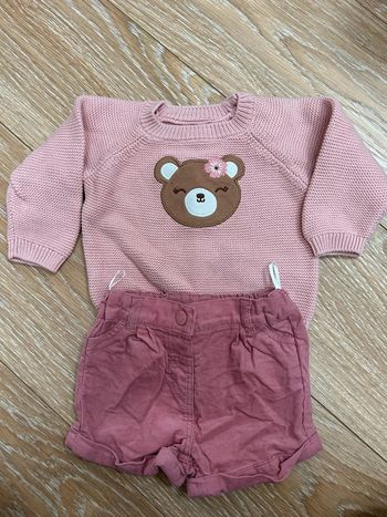 Pull en mailles et short rose en velours - 68 cm C&A