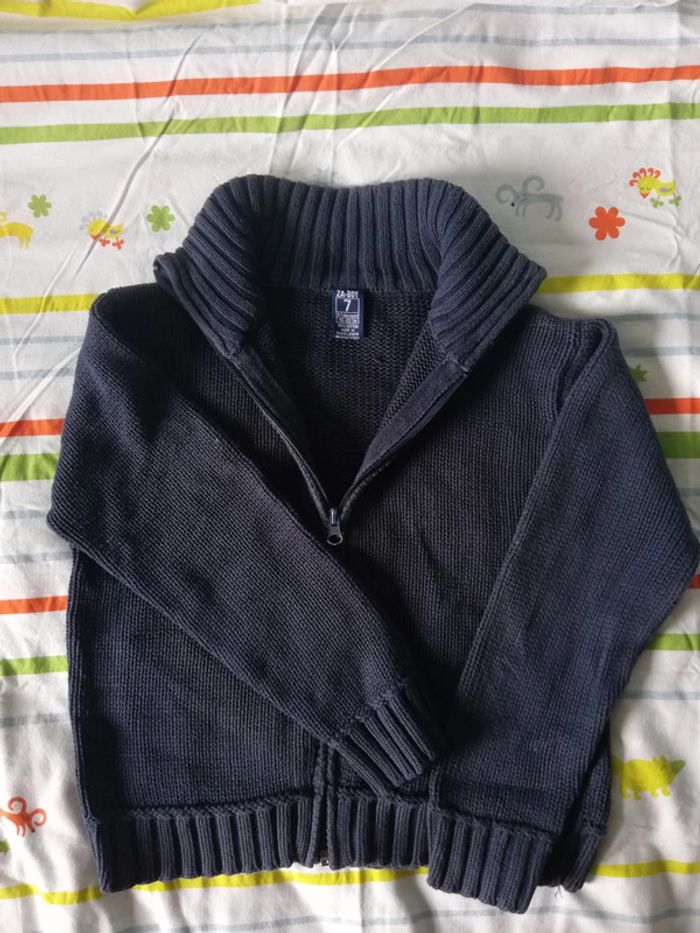 Pull zippé cheminé 7 ans bleu marine