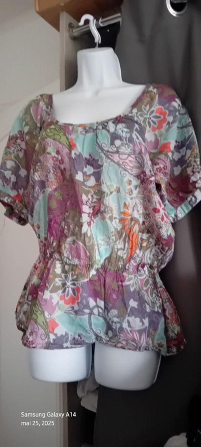 Blouse légère motif fleurs colorées femme 42/44 camaïeu - photo numéro 10