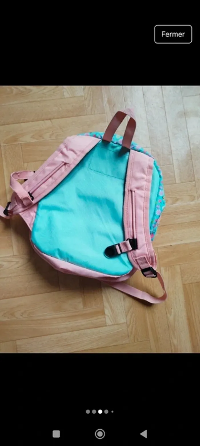 Joli cartable sac a dos daim biche fleur bleu - photo numéro 3