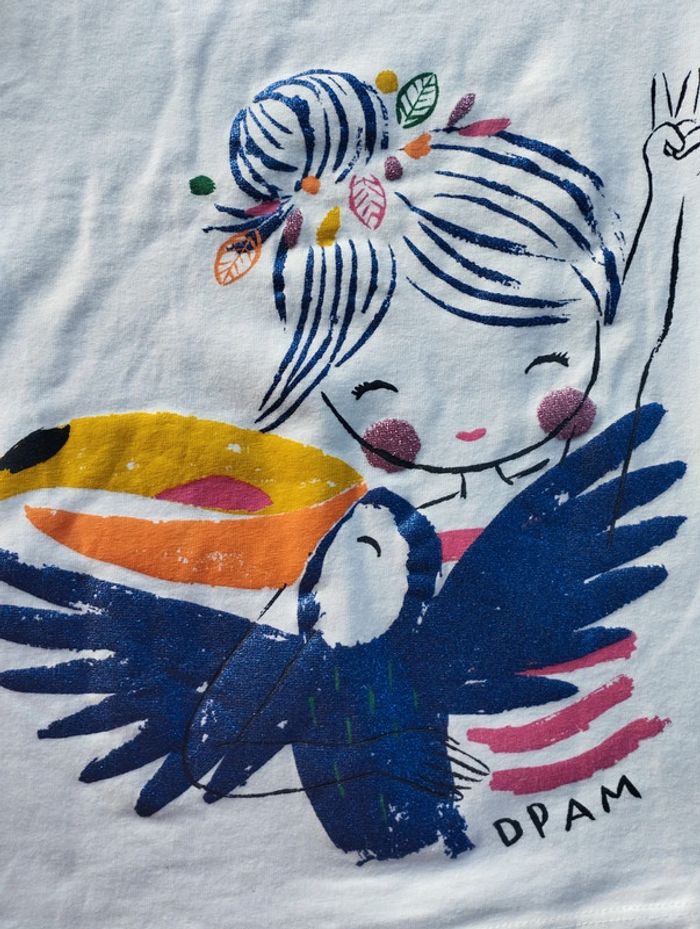 Beau petit tee shirt blanc la fillette au toucan - photo numéro 2