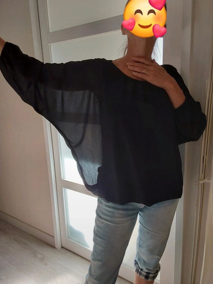 Blouse chic en voile noir dos lacets T 36/38 - photo numéro 3