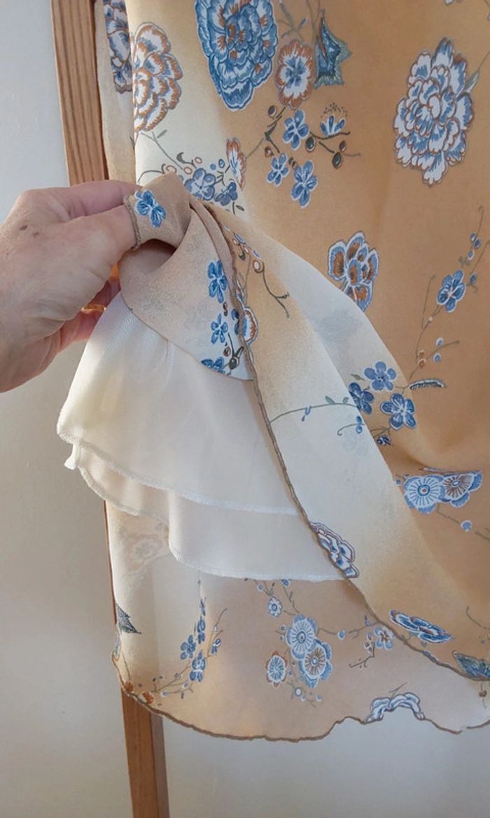 Superbe ensemble fluide Vintage beige bleu jupe et veste boléro T38 - photo numéro 16