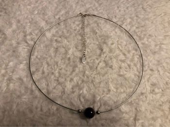 BB-Collier ras de cou argenté/perle noire NEUF