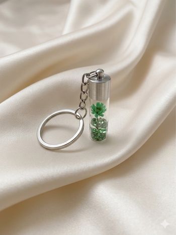 Petit porte clé fleur séché vert neuf