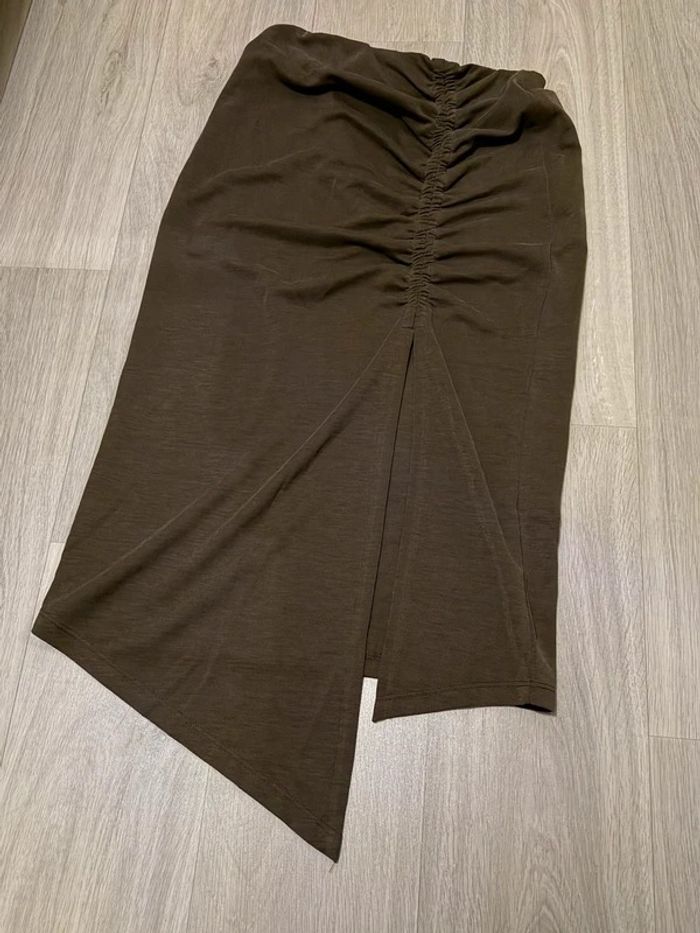 Jupe midi marron drapée asymétrique – Naf Naf – XS – neuf avec étiquette - photo numéro 1