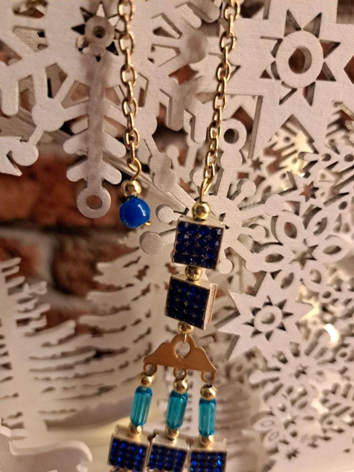 Collier multi rang bleu doré et noir - photo numéro 5