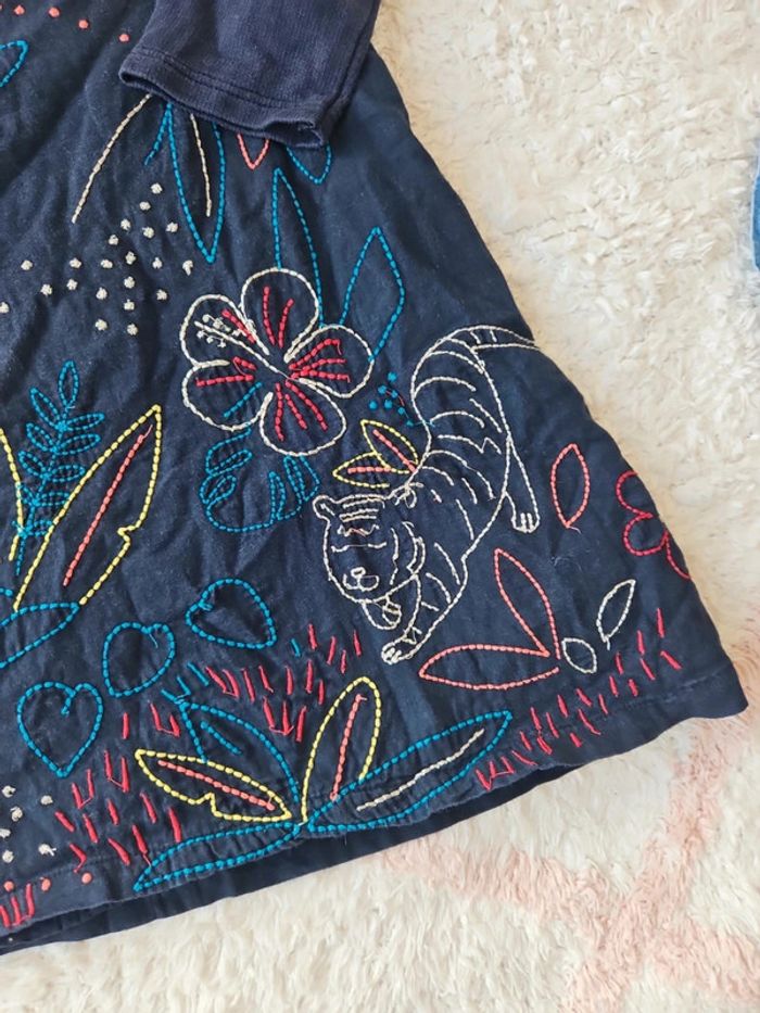 Robe fille manche longue bleu marine broderie taille 6 ans dpam - photo numéro 3