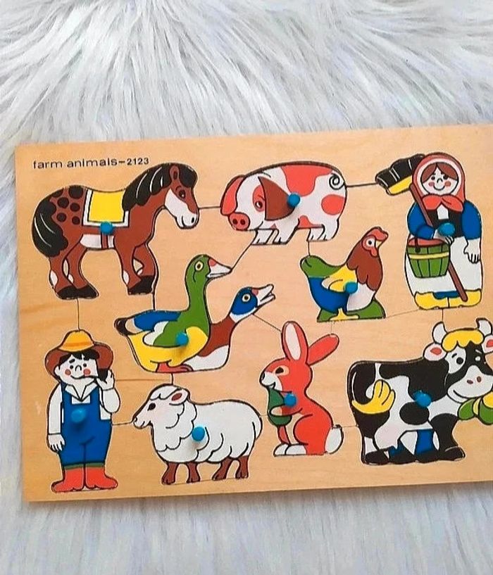 Puzzle en bois vintage années 80 animaux de la ferme - photo numéro 2