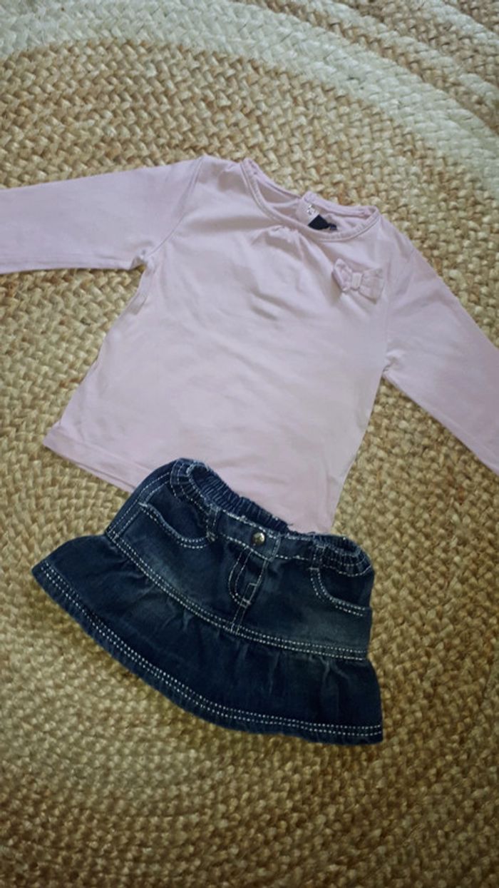 Ensemble fille jupe en jean et tee shirt manches longues - 12 mois - photo numéro 5