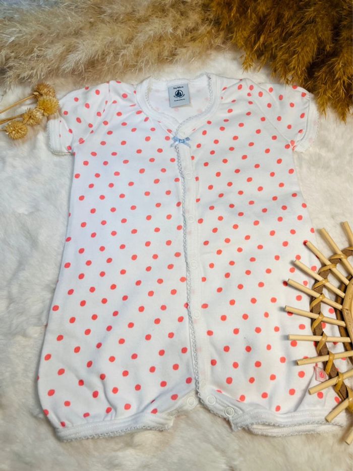 Barboteuse petit bateau à pois, bébé fille, 3 mois,très bon état