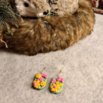 Boucles d'oreilles pendante multicolore florale