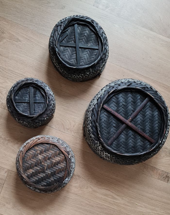 🌻 Lot de 4 corbeilles rondes noires et grisouilles 🌻 - photo numéro 3