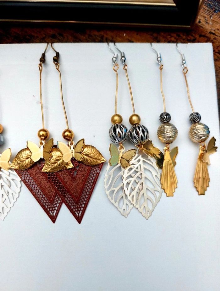 Magnifique paire de boucles d'oreilles pendantes style vintage coquette dark academia - photo numéro 5