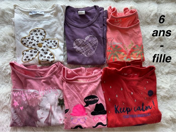 👚 lot 4 tee-shirt + 2tee shirt manche longue- fille 6 ans - plusieurs marque - bon état tte bon état - photo numéro 2