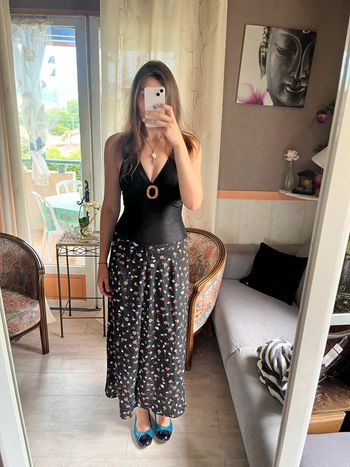 Jupe longue maxi skirt fleurie taille basse y2k bohème champêtre