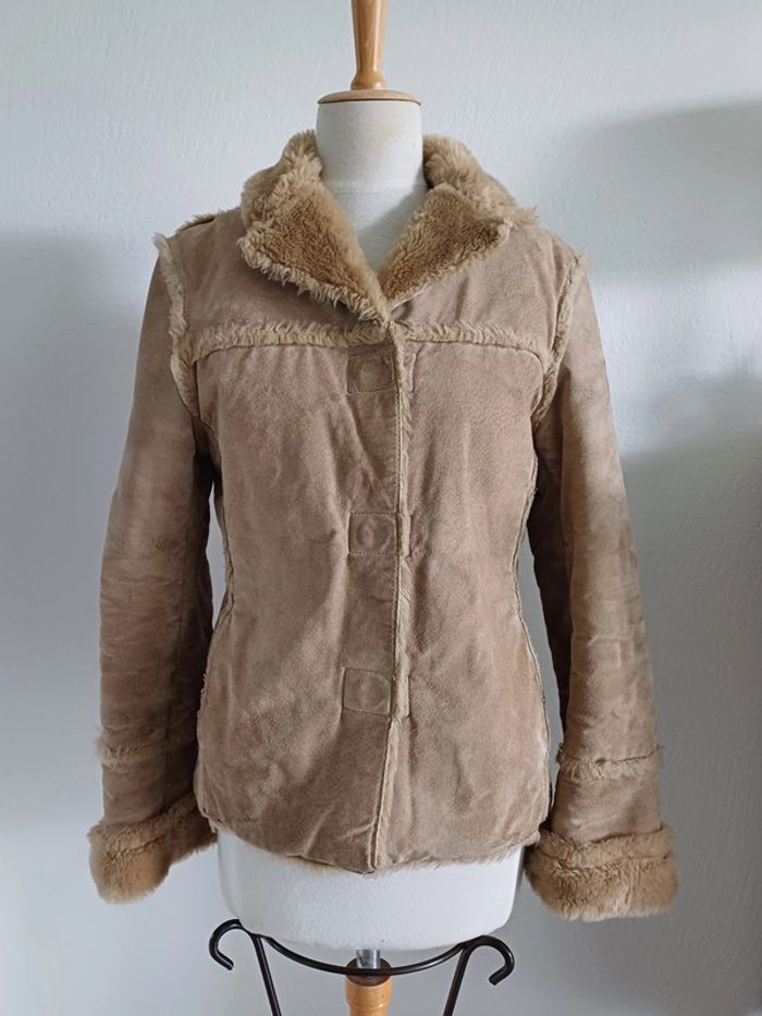 Veste beige en cuir taille 42 - photo numéro 2