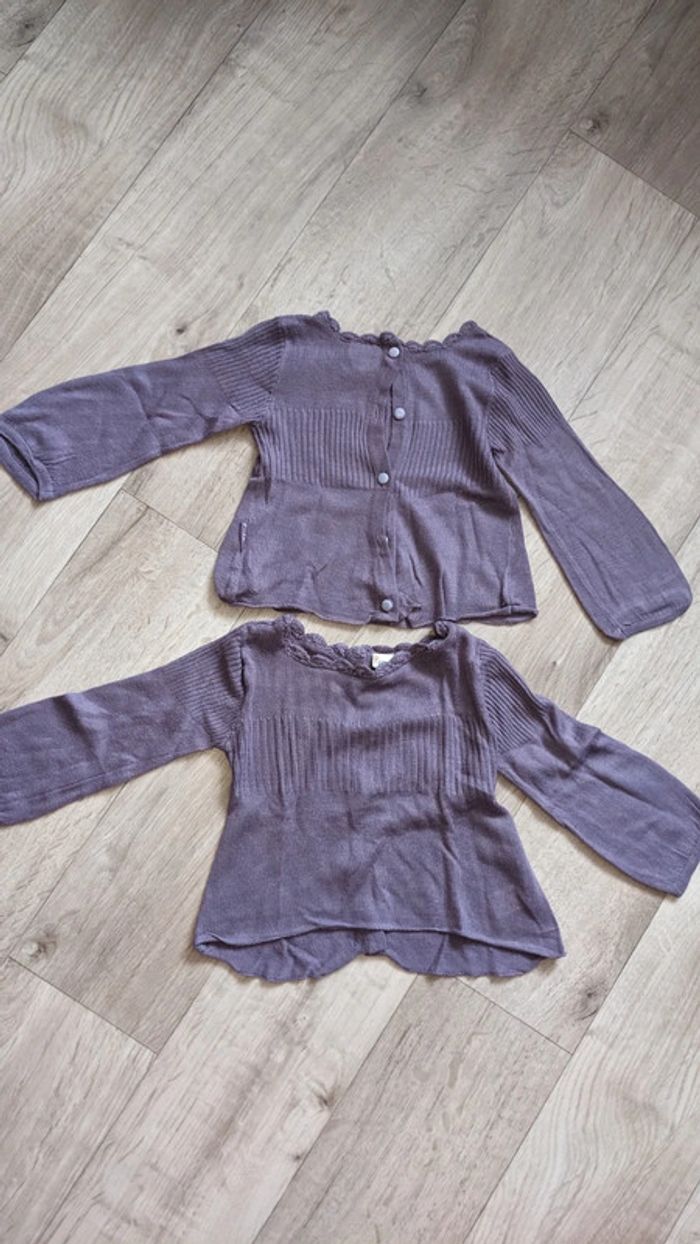 Lot de 2 gilets/pull Violet 18 Mois