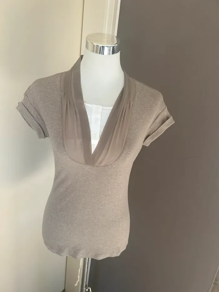 Peserico top haut blouse 2 en 1 beige et blanche taille fr 38