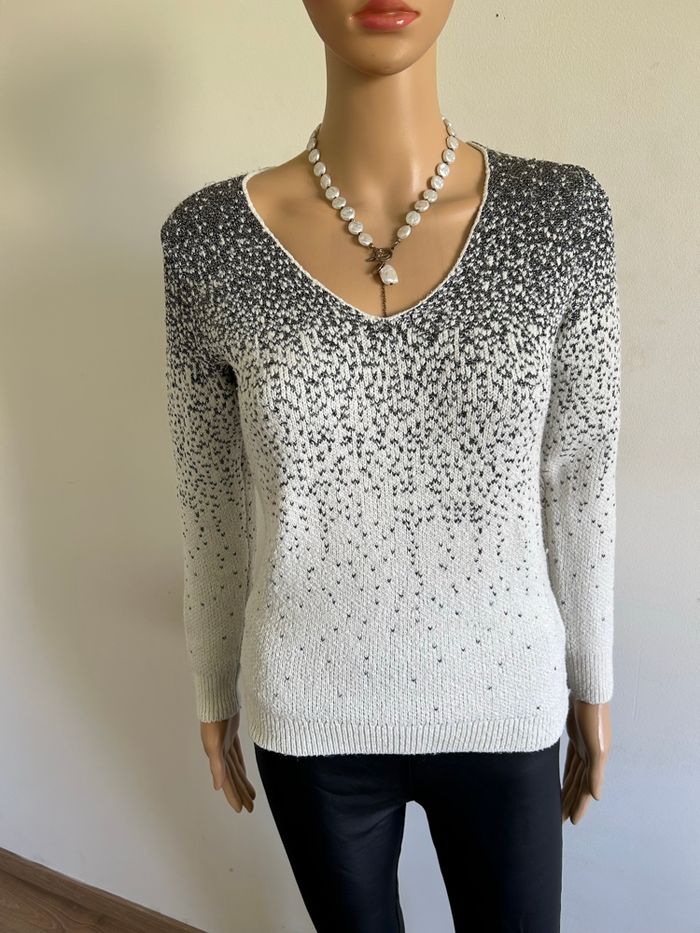 Pull blanc écru et argenté pailleté Morgan taille XS TBE - photo numéro 1