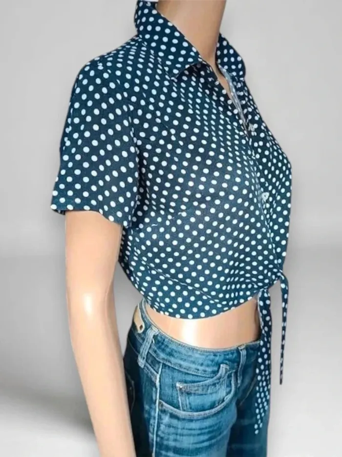 .tops court crop American Apparel noué à l'avant bleu marine taille S - photo numéro 2