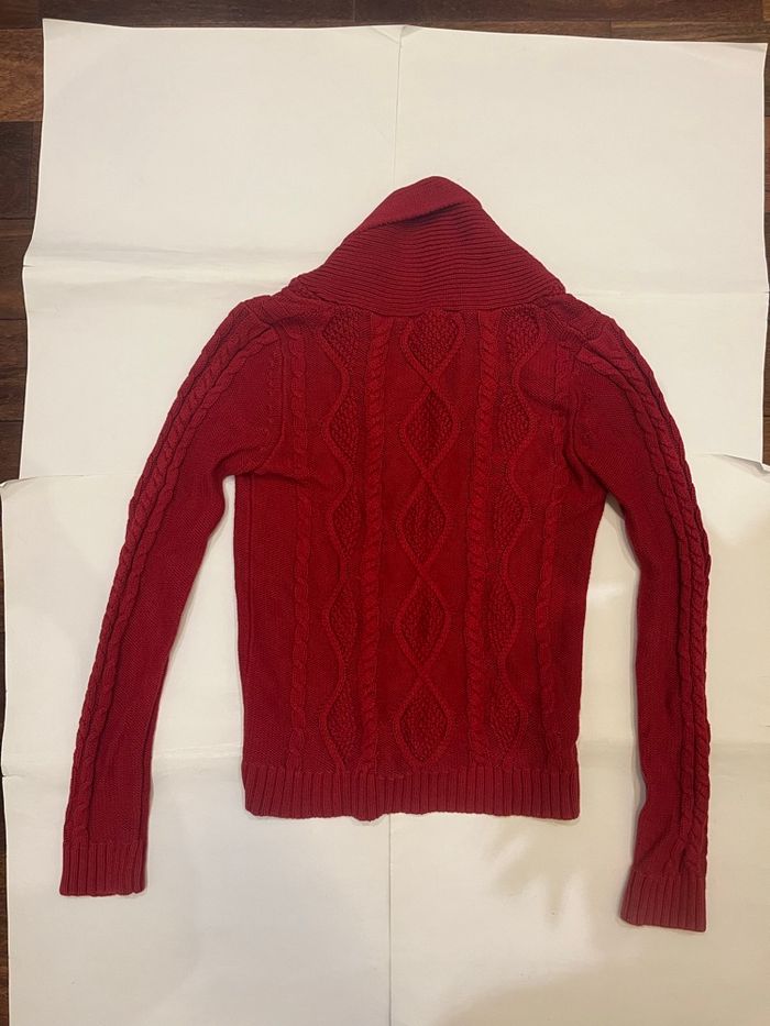 Cardigan en maille tricoté à col châle, boutonné rouge/bordeaux mango vintage taille M/38 - photo numéro 3