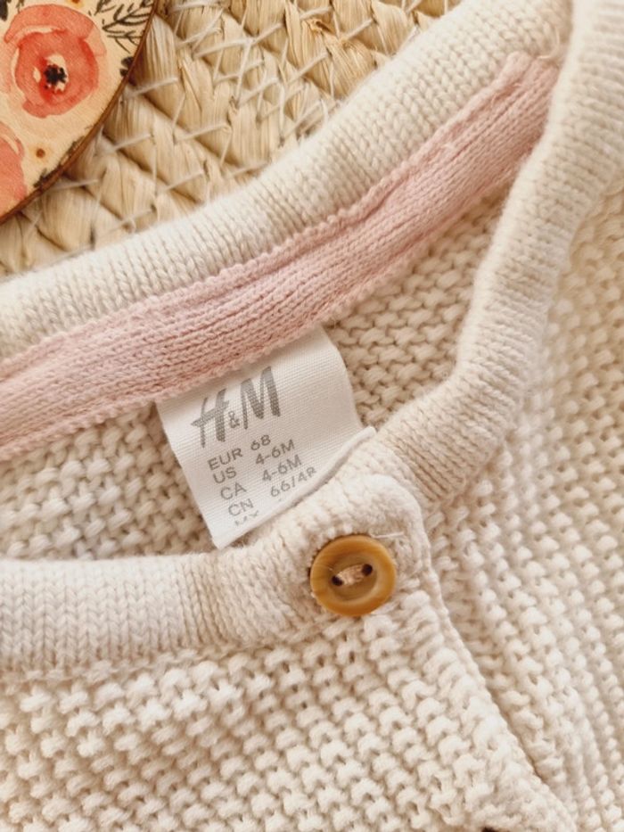 Ensemble gilet maille et bloomer barboteuse 3/6mois fille - photo numéro 3
