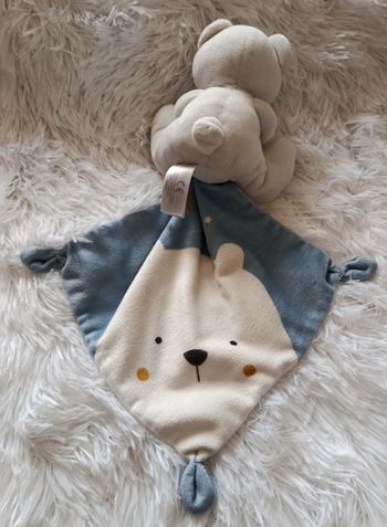 Doudou peluche ours blanc avec mouchoir bleu Love,ours - Simba