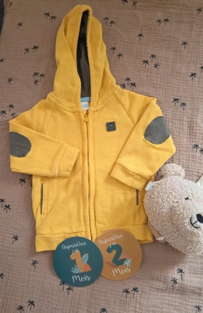 Veste à capuche zippée jaune Obaibi bébé mixte – Taille 12 mois - photo numéro 2