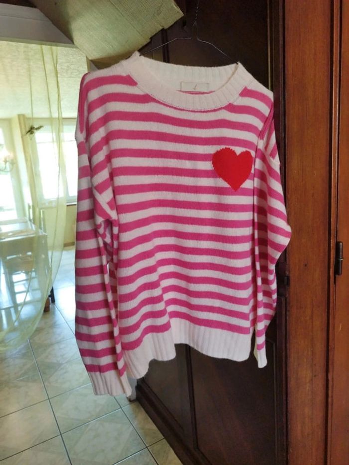 Pull sweatshirt rayures cœur vintage y2k L/40 - photo numéro 2
