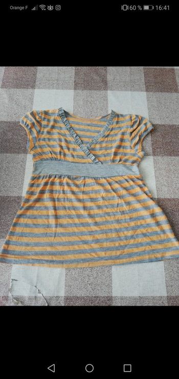 Tee shirt 6 ans manches courtes rayé gris/orange