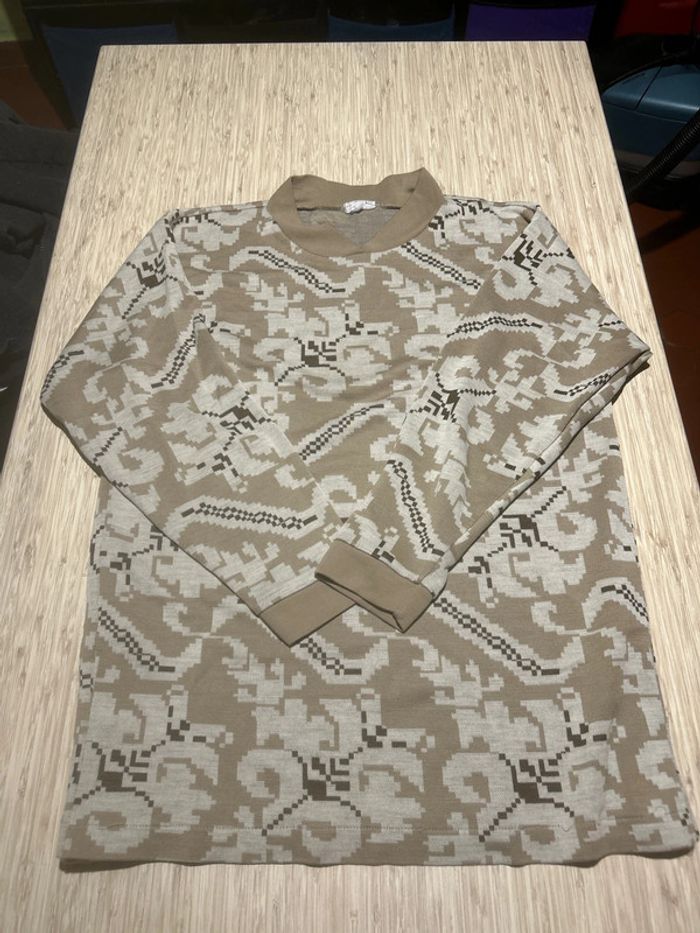 Pull sweat vintage kitsch graphique marron beige 40 42