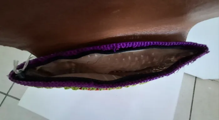 Pochette multicolore en raphia et cuir neuve - photo numéro 3