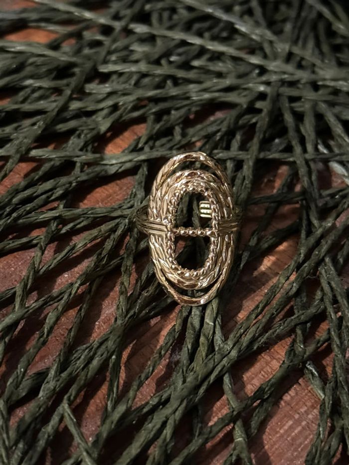 Bague ovale large réglable acier inoxydable or maillon farandole - photo numéro 6