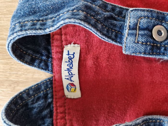 Salopette / Barboteuse Jean Rayée Motif Ancre Rouge Alphabet - 6 mois - photo numéro 3