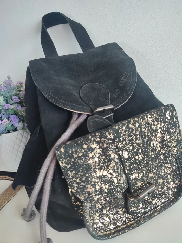 Sac a dos le Baroudeur noir🖤💛 éclats dorés - Paul Marius - photo numéro 2