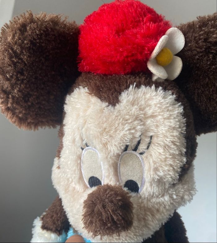 Grande peluche minnie mouse disney parks marron crème bleu jupe à pois - photo numéro 3