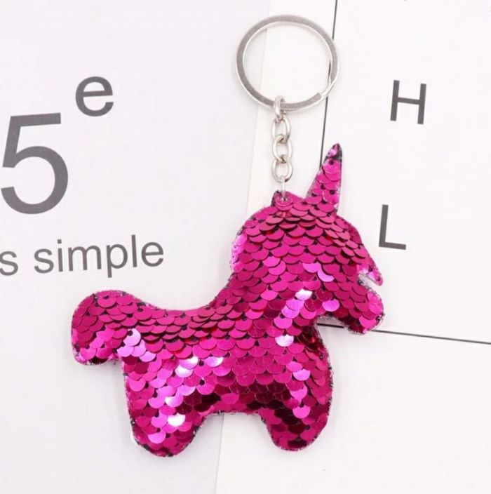 Porte-clés Licorne sequins fushia