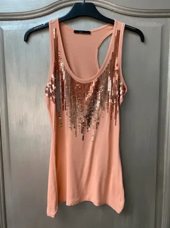 Débardeur Mim saumon avec strass