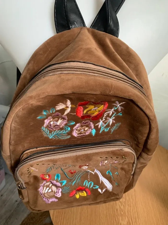 Mini sac à dos marron velours motif