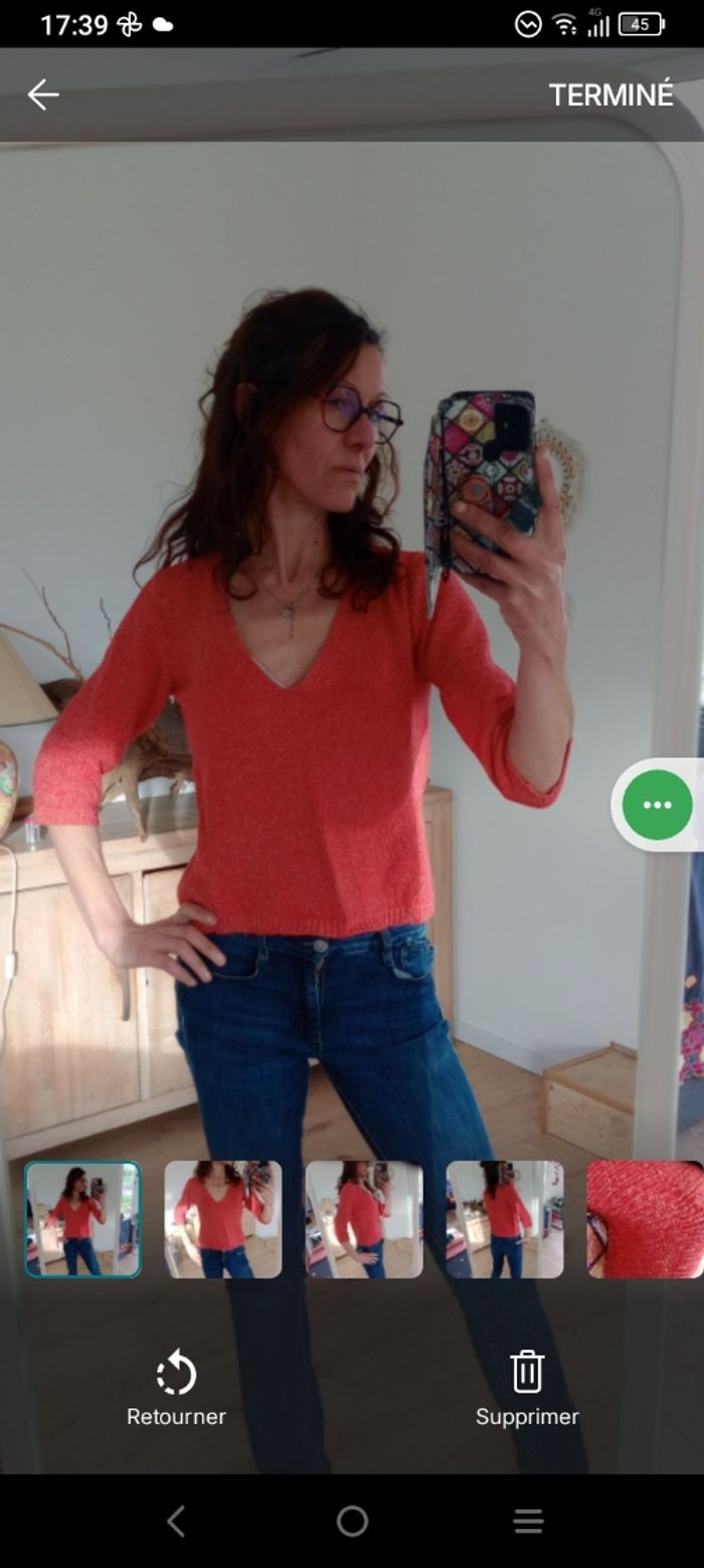 Pull femme 38 mailles fines rouges c76