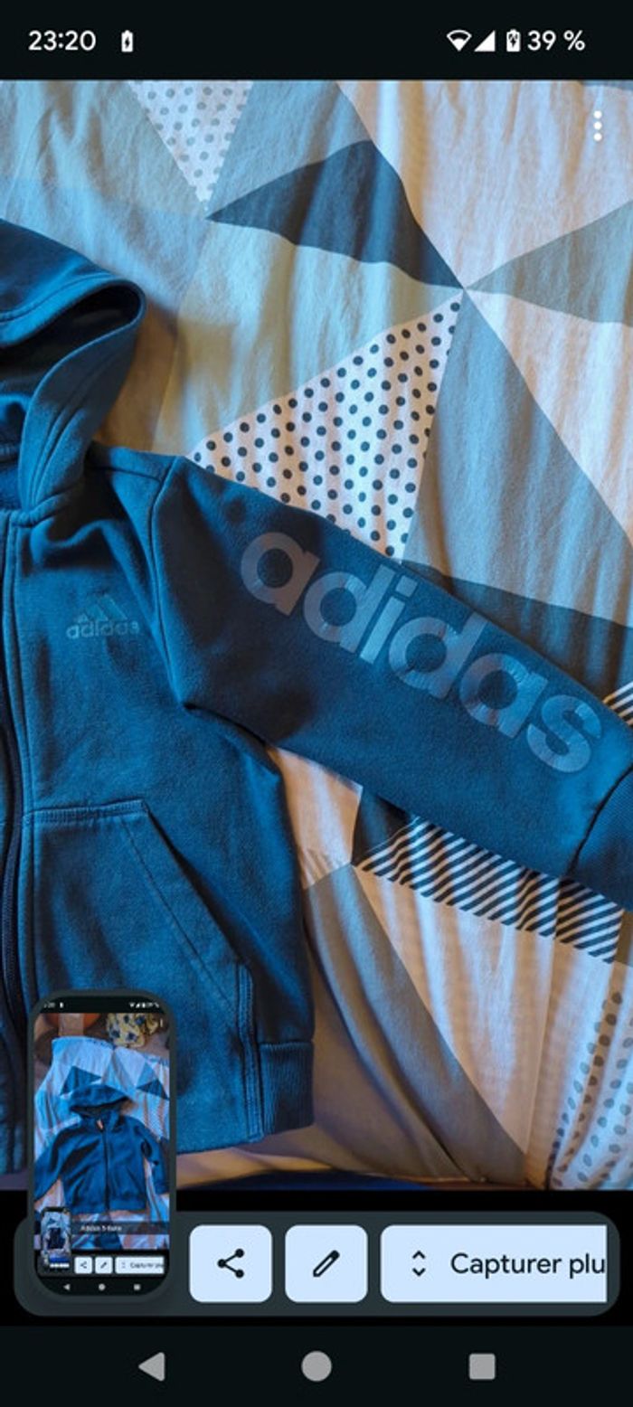 Gilet veste adidas bleu 5-6 ans - photo numéro 2