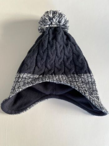 Bonnet marine & blanc pompons 2/3 ans