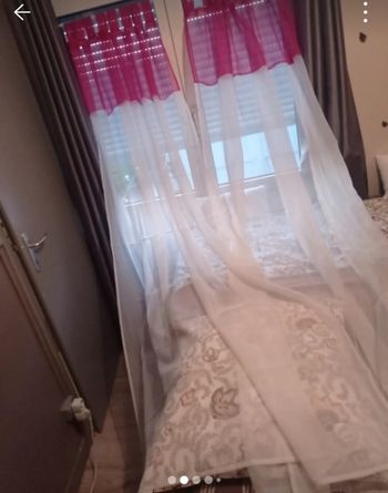 Paire long voilage fushia/blanc 