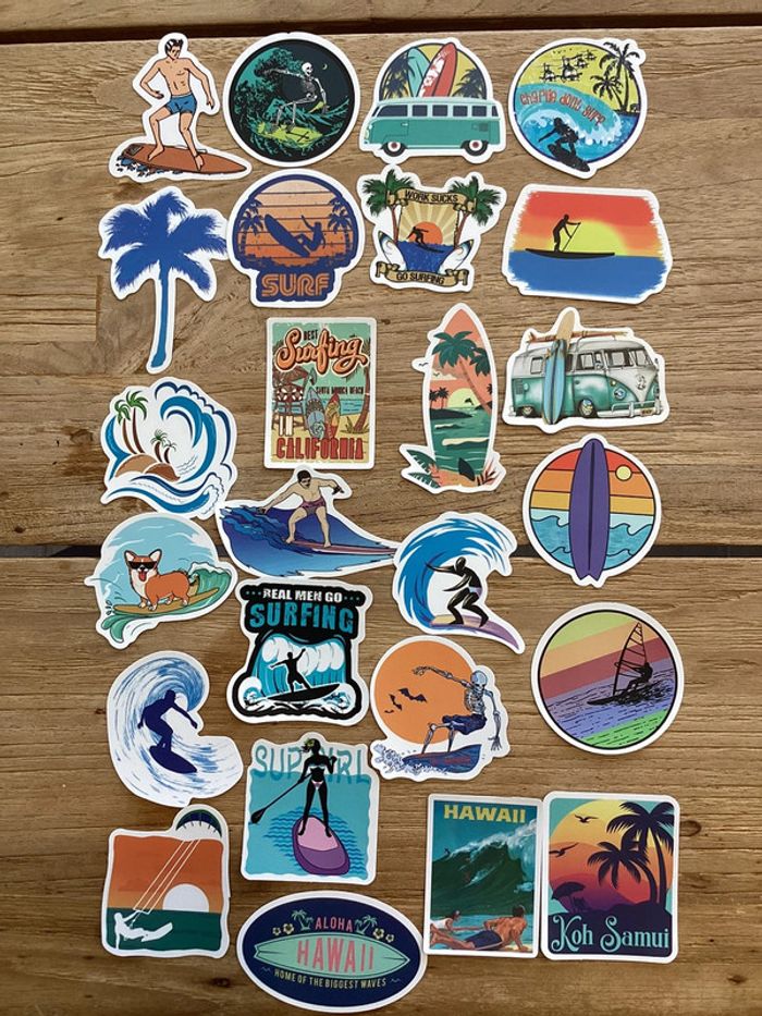 25 stickers surf, vagues, mer